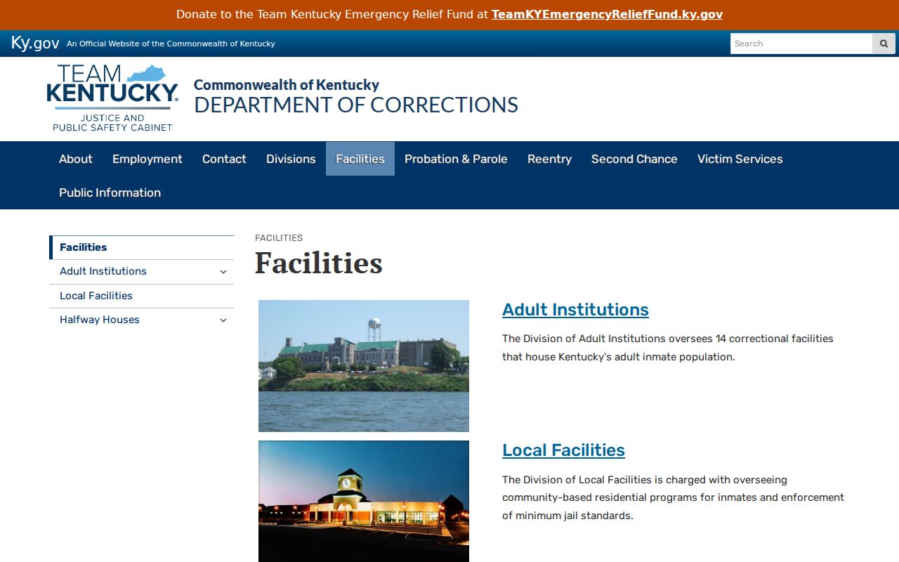 Leslie County arrest history Kentucky corrections facilities page