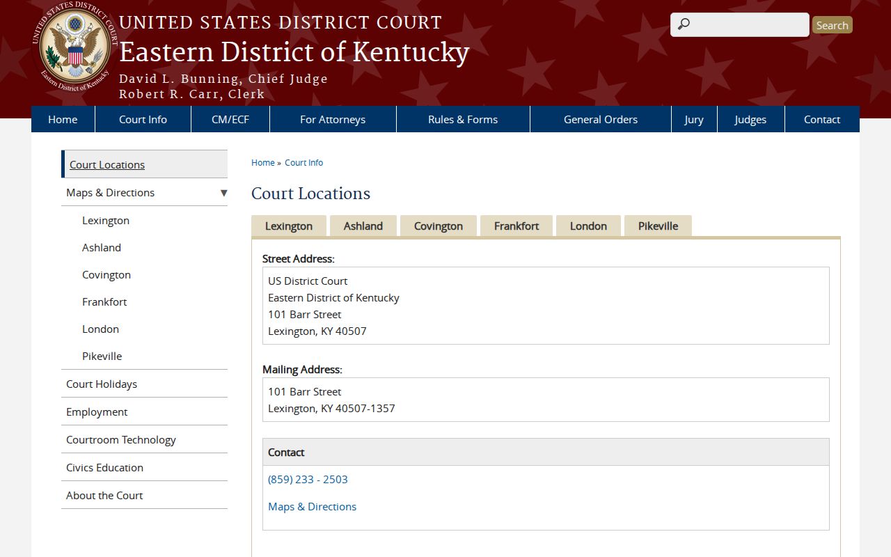 Leslie County criminal court case Eastern District courthouse locations