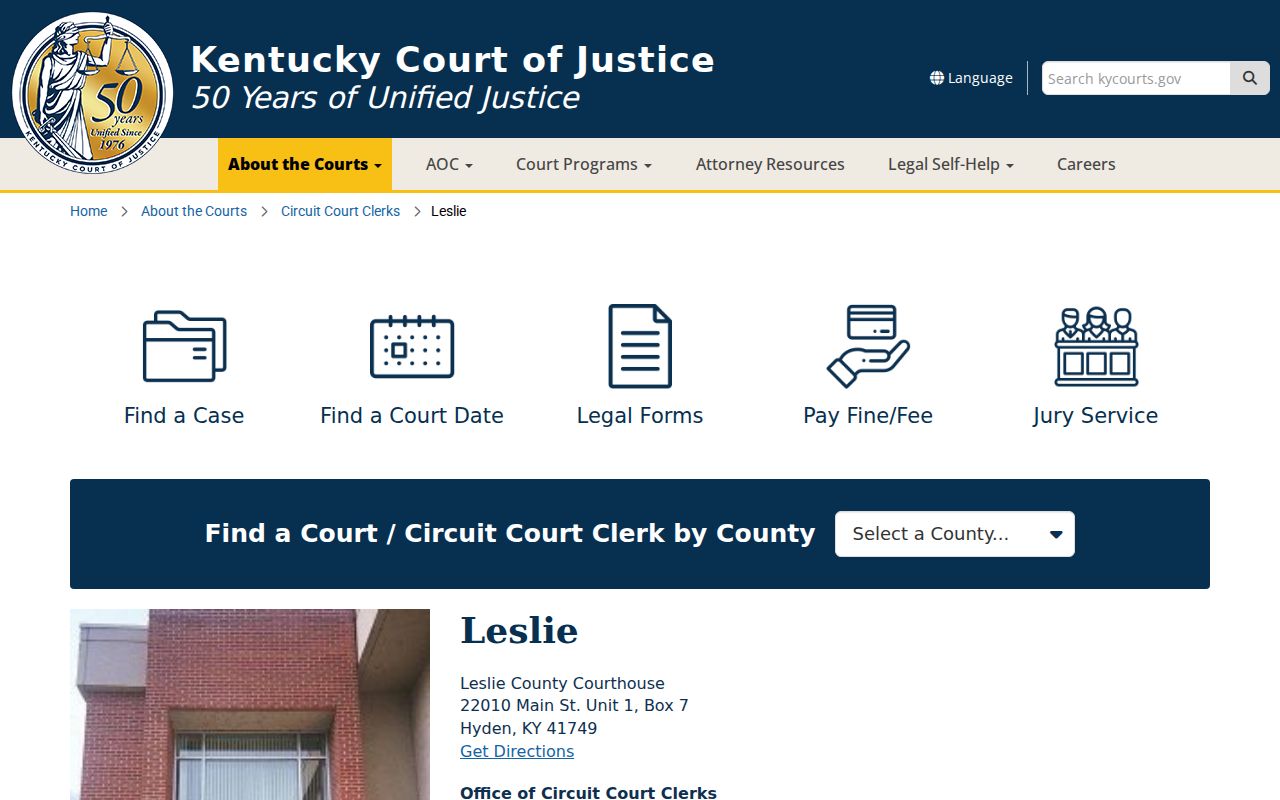 Leslie County criminal history courthouse and circuit clerk page