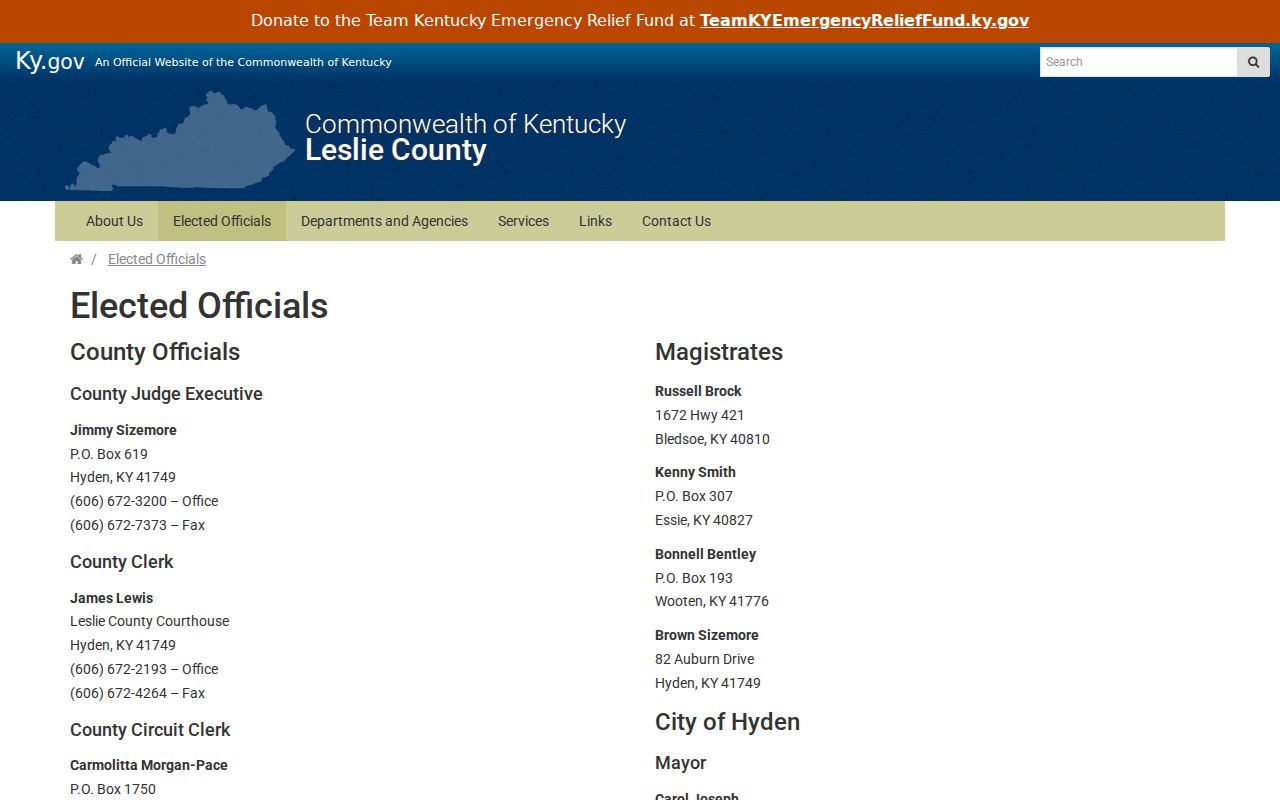 Leslie County criminal records elected officials directory
